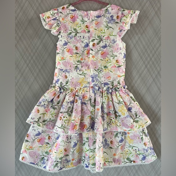 Rare Editions - Floral Eyelet Drop Waist Flutter sleeve Dress (Size 6) - Picture 2 of 6